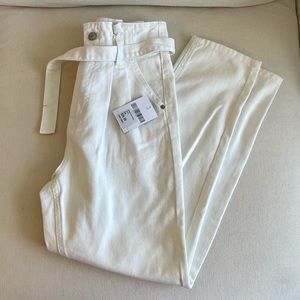 Forever 21 High Waisted belted white jean